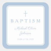 Elegant Baby Blue Cross Boy Baptism  Vierkante Sticker (Voorkant)