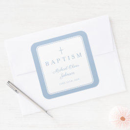 Elegant Baby Blue Cross Boy Baptism Vierkante Sticker