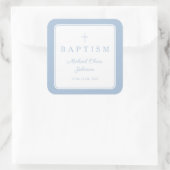 Elegant Baby Blue Cross Boy Baptism  Vierkante Sticker (Tas)