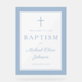 Elegant Baby Blue Cross Boy Baptism Welcome Acryl Bord (Voorkant)