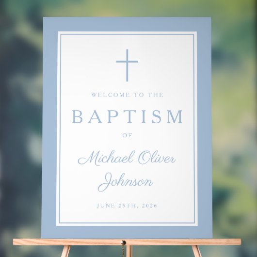 Elegant Baby Blue Cross Boy Baptism Welcome Acryl Bord (Neutraal)