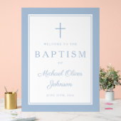 Elegant Baby Blue Cross Boy Baptism Welcome Acryl Bord (Huwelijk)