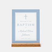 Elegant Baby Blue Cross Boy Baptism Welcome Acryl Bord (Voorkant)