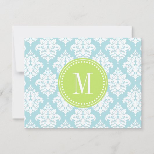 Elegant Baby Blue Damask op maat Notitiekaartje (Voorkant)