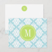 Elegant Baby Blue Damask op maat Notitiekaartje (Voorkant / Achterkant)
