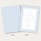 Elegant Baby Blue Gingham Boy Baptism Bedankkaart