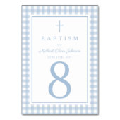 Elegant Baby Blue Gingham Boy Baptism Kaart (Achterkant)