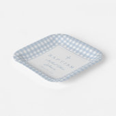 Elegant Baby Blue Gingham Boy Baptism Papieren Bordje (Gebogen)