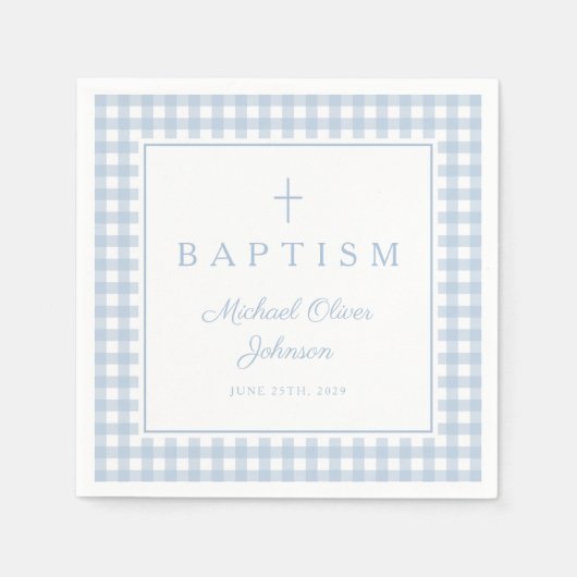 Elegant Baby Blue Gingham Boy Baptism Servet (Voorkant)