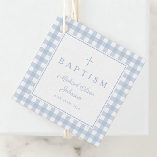 Elegant Baby Blue Gingham Boy Baptism Thank You  Bedankjes Labels