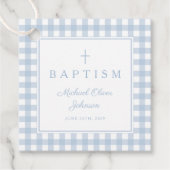 Elegant Baby Blue Gingham Boy Baptism Thank You  Bedankjes Labels (Voorkant)