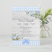 Elegant Baby Blue Gingham Floral Baby shower Kaart (Staand voorkant)