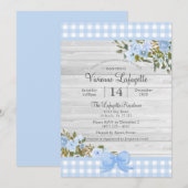 Elegant Baby Blue Gingham Floral Baby shower Kaart (Voorkant / Achterkant)