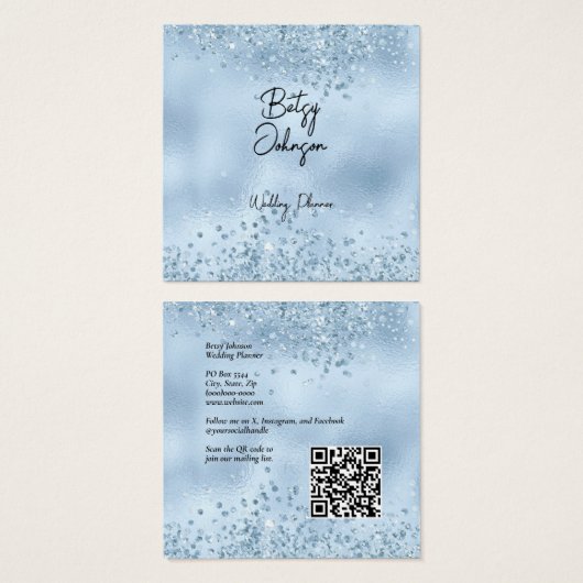 Elegant Baby Blue Glitter en Folie Visitekaartje (Voorkant /achterkant)