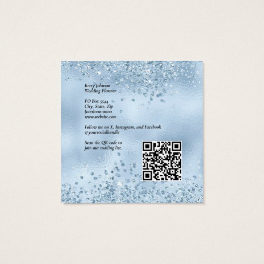 Elegant Baby Blue Glitter en Folie Visitekaartje (Achterkant)
