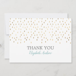 Elegant Baby Blue & Gold Raindrops Baby shower Bedankkaart
