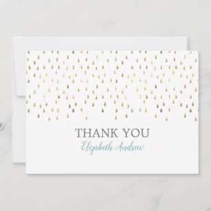Elegant Baby Blue & Gold Raindrops Baby shower Bedankkaart