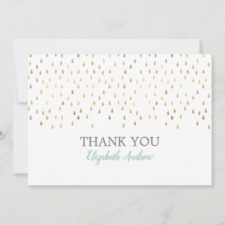 Elegant Baby Blue & Gold Raindrops Baby shower Bedankkaart