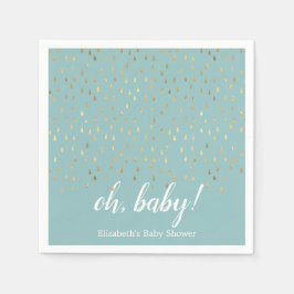 Elegant Baby Blue & Gold Raindrops Baby shower Servet