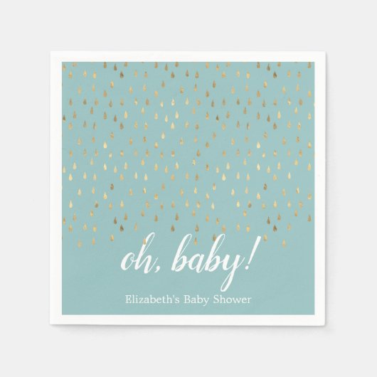 Elegant Baby Blue & Gold Raindrops Baby shower Servet (Voorkant)
