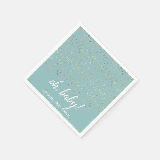 Elegant Baby Blue & Gold Raindrops Baby shower Servet (Hoek)