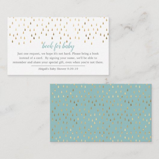 Elegant Baby Blue & Gold Raindrops Book voor Baby Informatiekaartje (Voorkant / Achterkant)