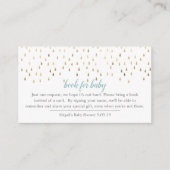 Elegant Baby Blue & Gold Raindrops Book voor Baby Informatiekaartje (Voorkant)