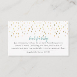Elegant Baby Blue & Gold Raindrops Book voor Baby Informatiekaartje