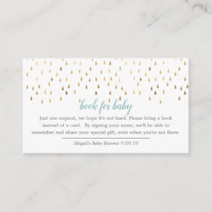 Elegant Baby Blue & Gold Raindrops Book voor Baby Informatiekaartje