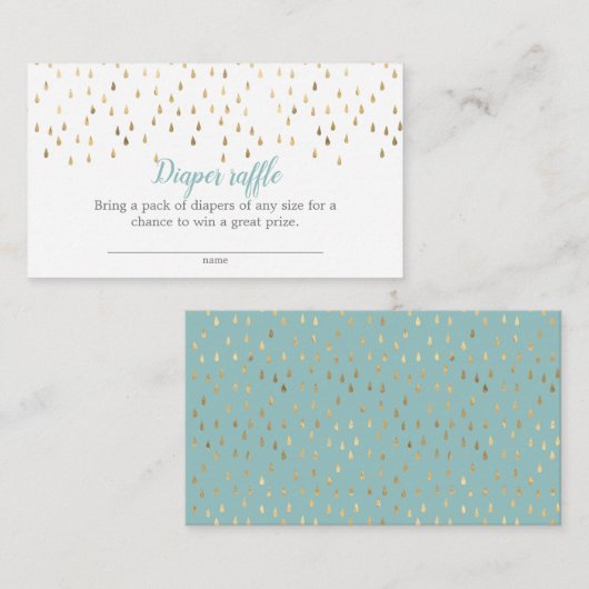 Elegant Baby Blue & Gold Raindrops - Draagtas Informatiekaartje (Voorkant / Achterkant)