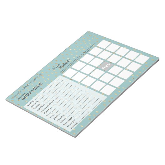 Elegant Baby Blue & Gold Raindrops Showgames Notitieblok (Schuin)