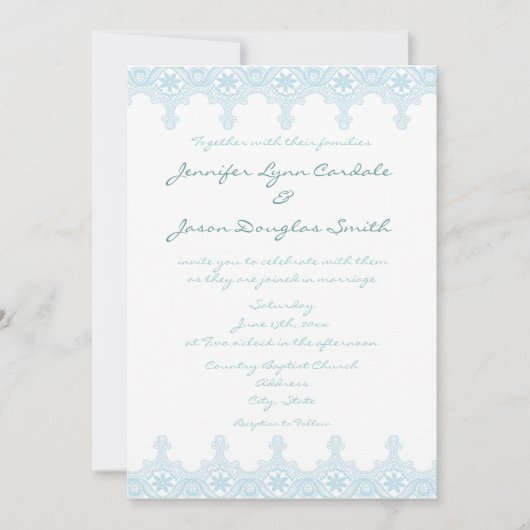 Elegant Baby Blue Lace White Wedding Invitations Kaart (Voorkant)