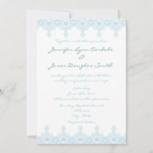 Elegant Baby Blue Lace White Wedding Invitations Kaart