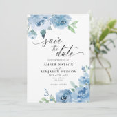 Elegant Baby Blue Light Boho Floral Save the Date Kaart (Staand voorkant)