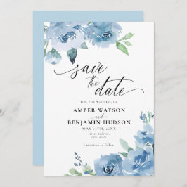 Elegant Baby Blue Light Boho Floral Save the Date Kaart