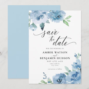 Elegant Baby Blue Light Boho Floral Save the Date Kaart