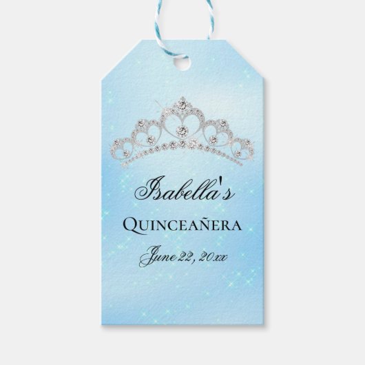 Elegant Baby Blue Quinceanera Cadeaulabel (Voorkant)