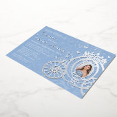 Elegant Baby Blue Quinceanera Princess Foto Folie Folie Uitnodiging (Gedraaid)