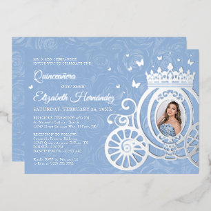 Elegant Baby Blue Quinceanera Princess Foto Folie Uitnodiging