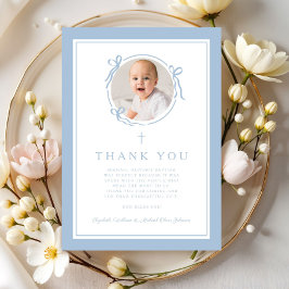 Elegant Baby Blue Religious Baptism Photo Bedankkaart