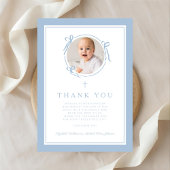 Elegant Baby Blue Religious Baptism Photo Bedankkaart