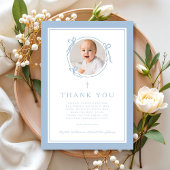 Elegant Baby Blue Religious Baptism Photo Bedankkaart