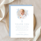 Elegant Baby Blue Religious Cross Baptism Bedankkaart