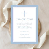 Elegant Baby Blue Religious Cross Baptism Bedankkaart