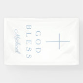 Elegant Baby Blue Religious Cross Boy God Bless Spandoek (Horizontaal)