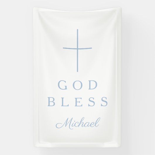 Elegant Baby Blue Religious Cross Boy God Bless Spandoek (Verticaal)