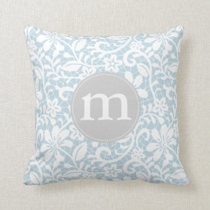 Elegant Baby Blue Retro Lace Gepersonaliseerd Mono Kussen