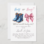 Elegant Baby Boots or Bows Pink Blue Gender Reveal Kaart (Voorkant)