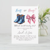 Elegant Baby Boots or Bows Pink Blue Gender Reveal Kaart (Staand voorkant)