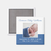 Elegant Baby Boy Foto Blue Birth Notice Magneet (Voorkant / Achterkant)
